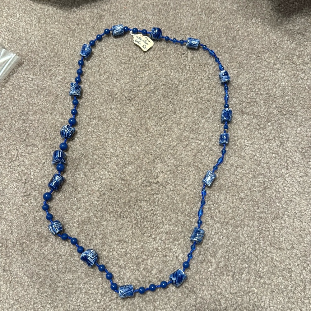 Vintage Blue Glass Bead Necklace